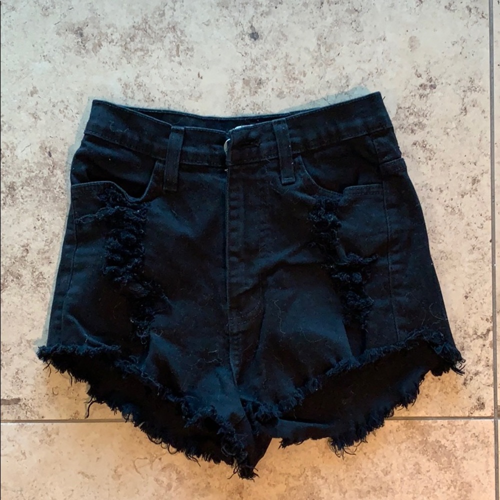 Black ripped denim shorts